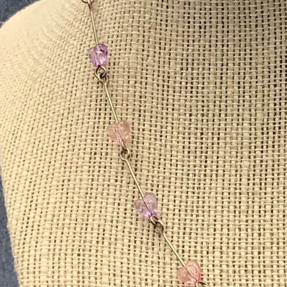 Pink Purple Heart Necklace Peach Translucent Silver Short Choker - Picture 2 of 5